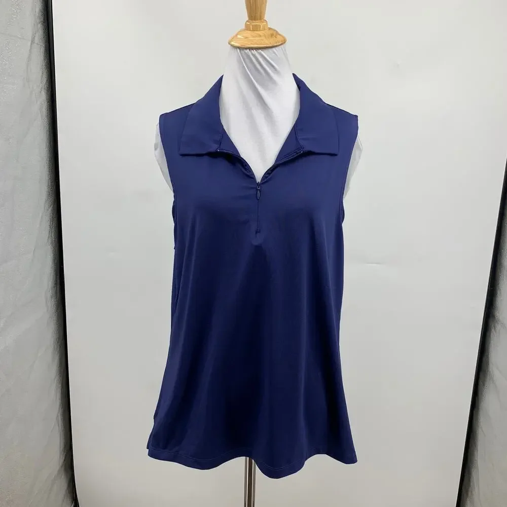 Tommy Bahama Polo Top Womens XL Storm Active Golf Collared Sleeveless 1/4 Zip